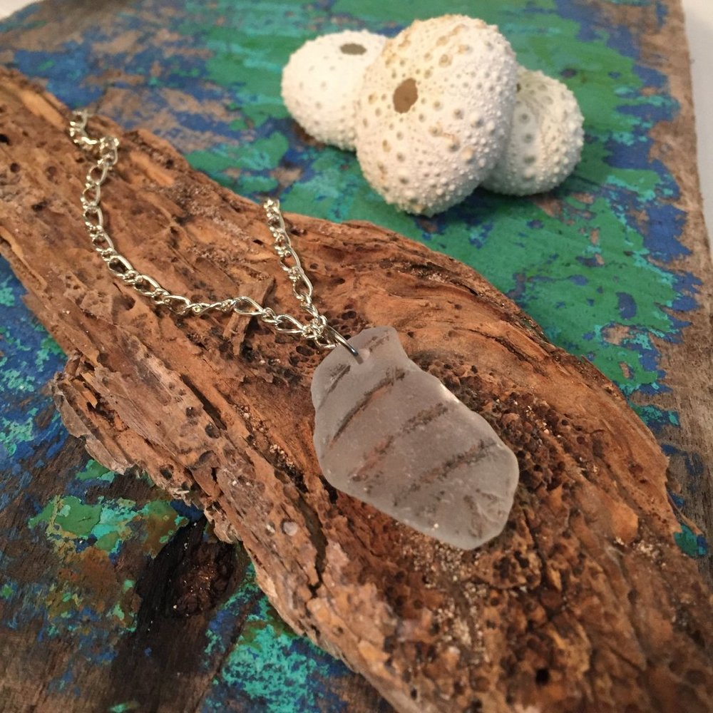 Frosty Clear Bottle Top Sea Glass Necklace